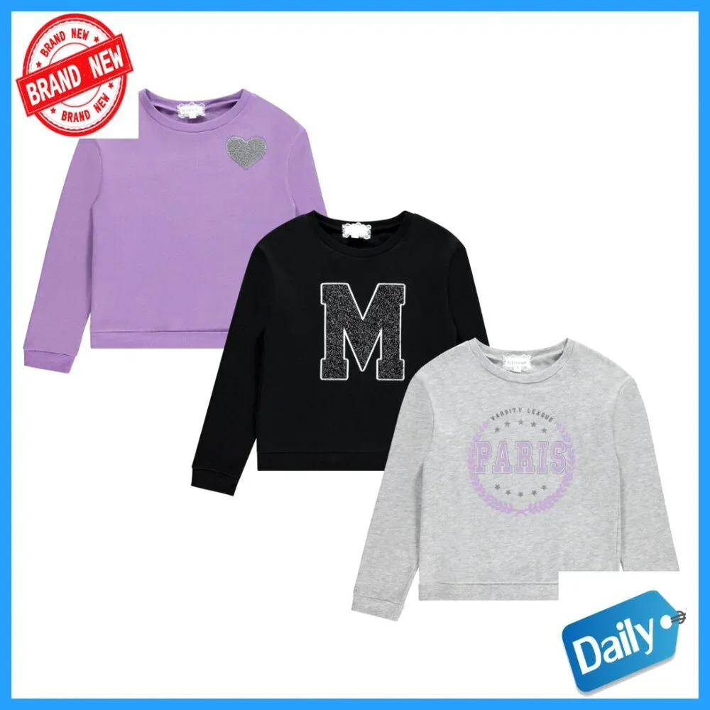 Girls 3 Piece Cotton Blend Fleece Sweatshirt Set Long Sleeve Pullover Sizes 4-12